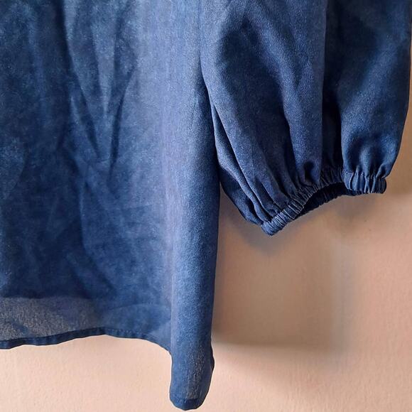 Unknown Blue Multicolored 3/4 Sleeve Button Front Crewneck Blouse - Size S - Picture 6 of 11